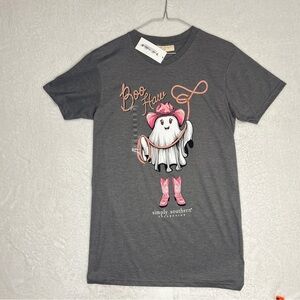 SIMPLY SOUTHERN Womens Tshirt Halloween Boo Haw Ghost Gray Size Small